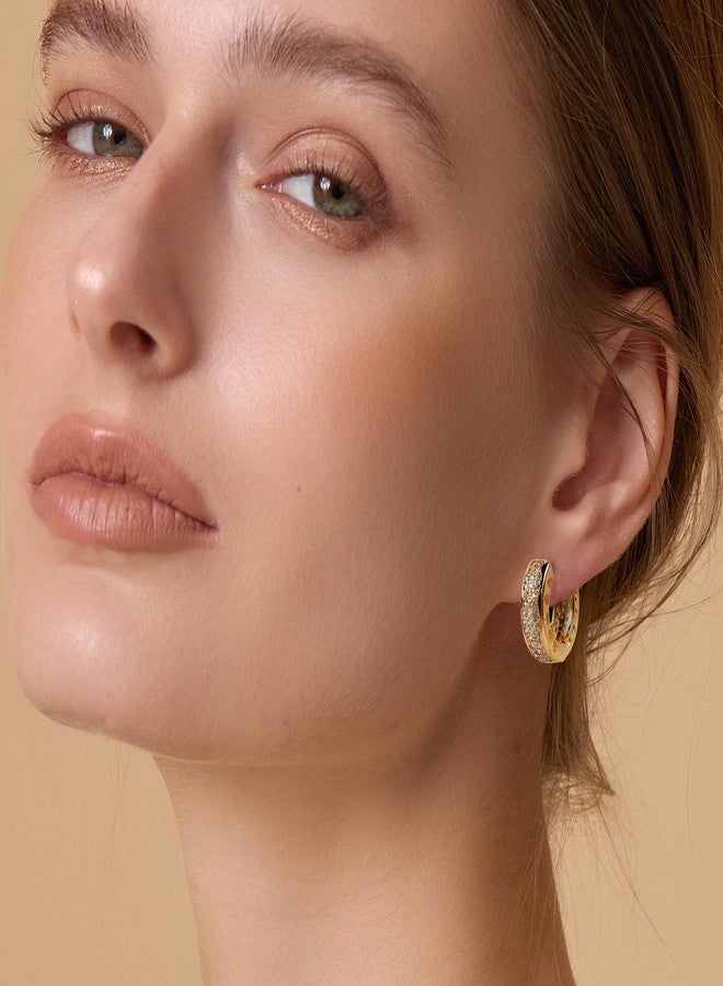 MOONWALTZ Gold Cubic Zirconia Chunky Hoop Earrings for Women 14K Gold Plated Thick Chunky Huggie Hoop Earrings with Hollow Heart Earrings Sparkly CZ Hoop Post Earrings Lightweight Trendy Jewelry Gift for Women - Image 4